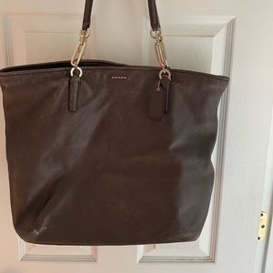 Brown Coach Leather Tote with Gold Accents